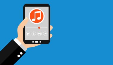 Düz Tasarım Arkaplanı: Smartphone ile Müzik Dinleme