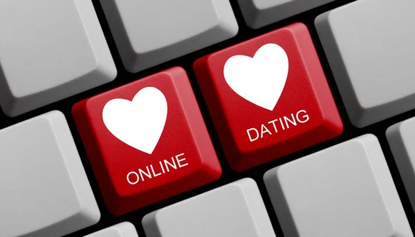 Online Dating Rode Computer Toetsenbord Met Harten Illustratie — Stockfoto