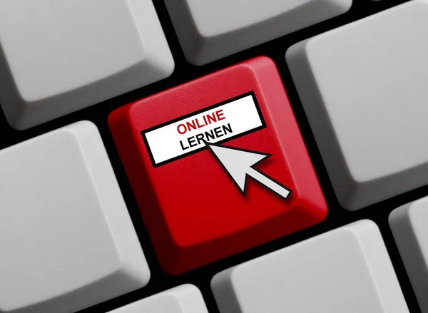 Kırmızı Bilgisayar Klavyesi Gösteriliyor Almanca Illüstrasyonda Çevrimiçi Öğren — Stok fotoğraf