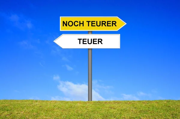 Signpost Showing Expensive More Expansive German Language — Stock Photo, Image