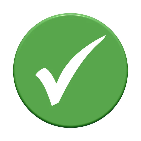 Зеленая Круглая Кнопка Значком Tick — стоковое фото