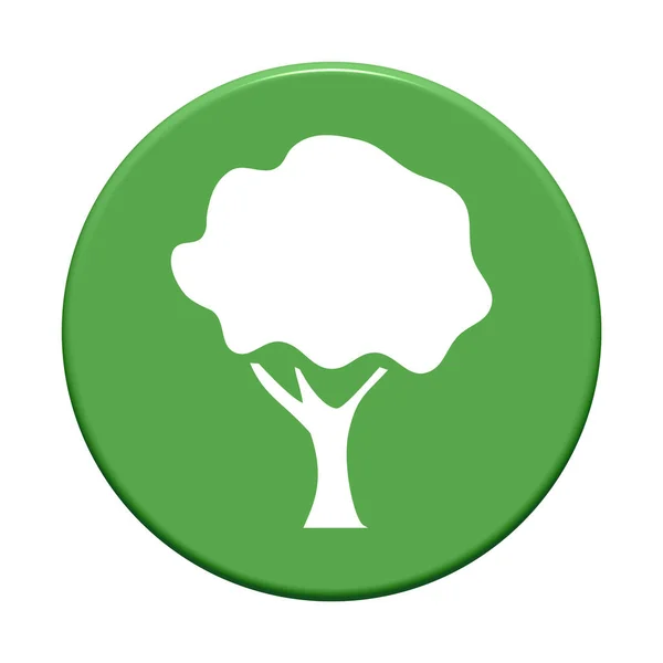 Zielony Przycisk Okrągły Ikoną Drzewa Lub Lasu — Zdjęcie stockowe