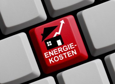 Kırmızı klavyede Almanca 'da enerji maliyeti 3D illüstrasyon