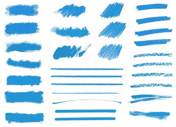 Collection Blue Hand Painted Paintbrush Textures — Stock Photo, Image
