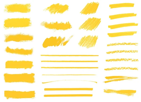 Колекція Помаранчевих Жовтих Ручних Фарбованих Пензлів — стокове фото