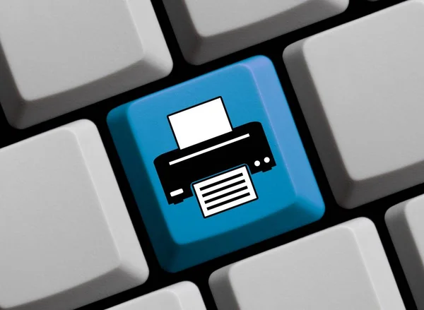 Imprimir Teclado Azul Computador Com Ícone Impressora Ilustração — Fotografia de Stock