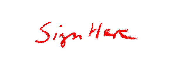 Firma Aquí Firma Dibujada Mano Roja — Foto de Stock