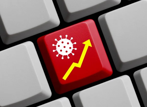 Steigende Pandemiezahlen Pfeil Auf Computertastatur Illustration — Stockfoto