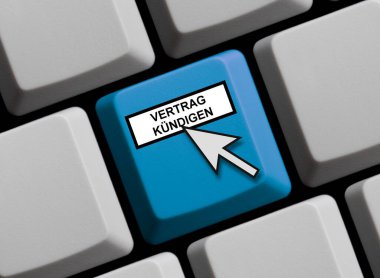 Mavi klavye Almanca sözleşmeyi iptal ettiğini gösteriyor - 3D illüstrasyon