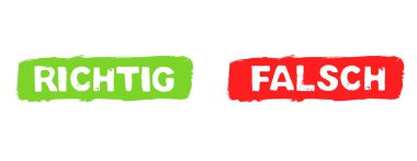 Yeşil ve kırmızı sancaklar Almanca 'da doğru ve yanlışı gösteriyor