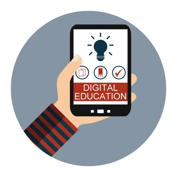 Round Flat Design Button: Digital Education on Smartphone