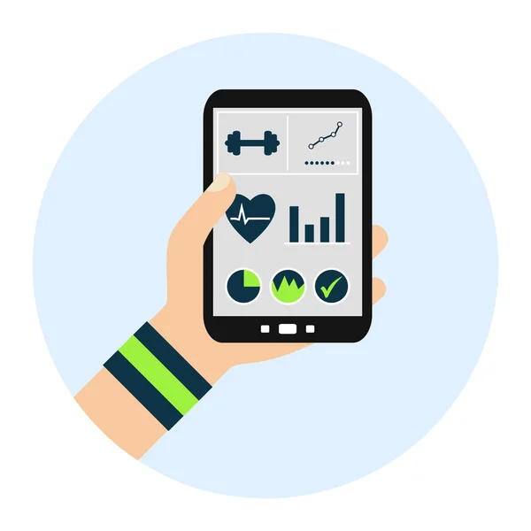 Round Flat Design Button: Fitness App on Smartphone