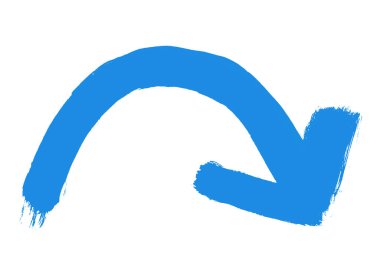 Blue hand drawn arrow with curve