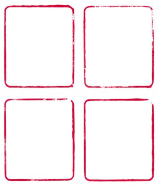 Kırmızı grunge renginde 4 boş şablon çerçevesi