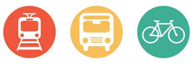 Otobüs, Tren ve Bisikleti gösteren 3 renkli hareketlilik düğmesi