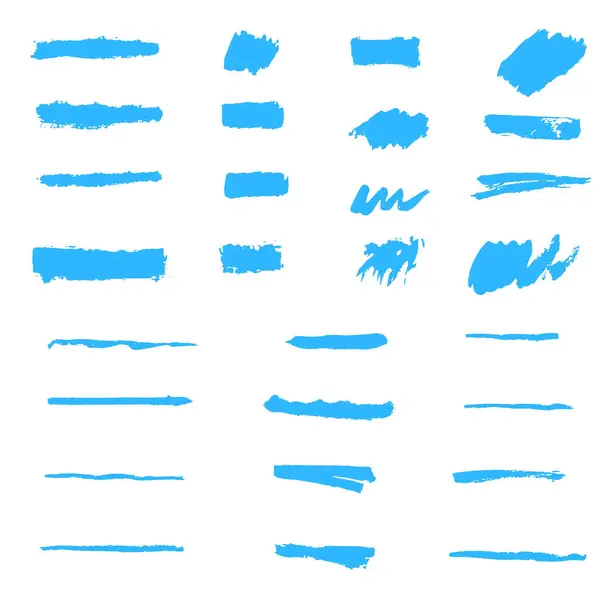 Collection of hand drawn brush stripes with blue color
