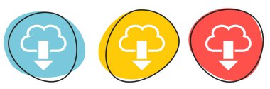 Renkli Düğme Bayrağı Mavi, Turuncu ve Kırmızı: Bulut İndirme simgesi