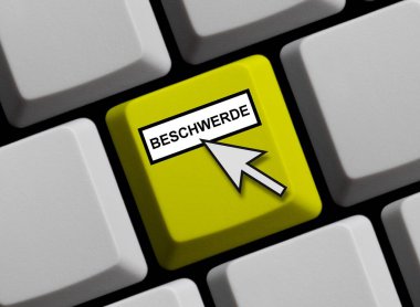 Almanca Şikayet gösteren sarı bilgisayar klavyesi 3d illüstrasyonuName