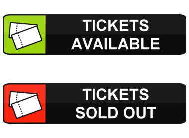 Button Banner green and red: Tickets available and Tickets sold out clipart