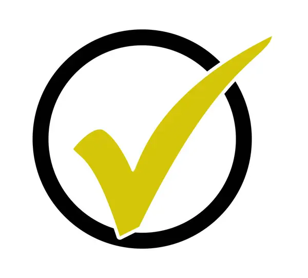 Yellow Checkmark Icon Black Circle — Stock Photo, Image