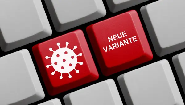 红色计算机键盘 德语中的新变体 3D插图 — 图库照片