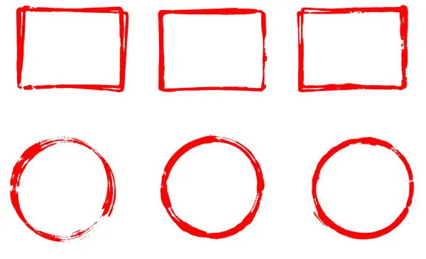 Set Von Rechteckrahmen Und Kreisen Mit Roter Grunge Farbe Bemalt — Stockfoto
