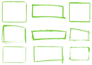 Yeşil kalemle yapılmış el boyası dikdörtgen çerçeveler.