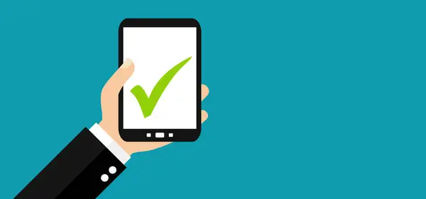 Kézi Smartphone Checkmark Lapos Tervezés Jogdíjmentes Stock Fotók