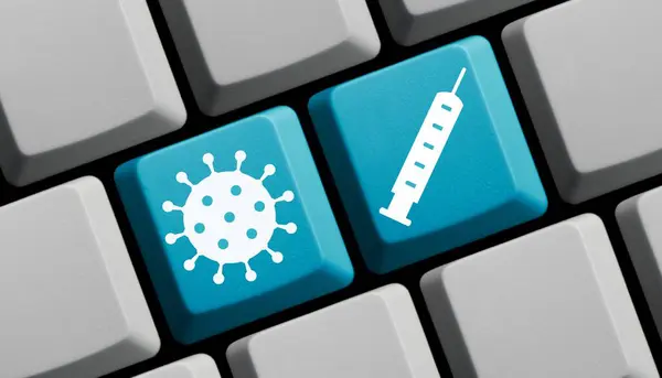 Vacunación Contra Coronavirus Teclado Computadora Ilustración Imagen De Stock