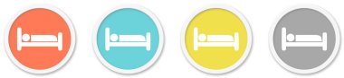 4 Yuvarlak Düğmeli Yatak veya Otel Simgesi Kırmızı, mavi, sarı ve gri