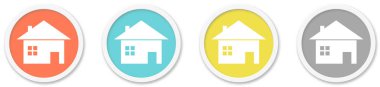 4 Yuvarlak Düğmeli Ev ya da Gayrimenkul Simgesi Kırmızı, mavi, sarı ve gri