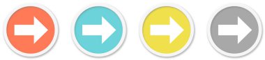 4 yuvarlak düğmeli ok sağ simge kırmızı, mavi, sarı ve gri
