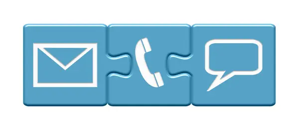 stock image Blue puzzle Pieces Button banner showing Contact icons