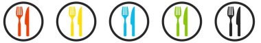 Çatal bıçakları gösteren 5 renkli simge