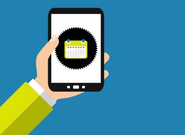 Düz Tasarım Arkaplanı: Akıllı Telefonu Takvim ile Tutan Kişi
