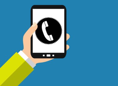 Düz Tasarım Arkaplanı: Akıllı Telefonu Yardım Hattı ile Tutan Kişi