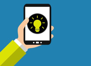 Düz Tasarım Arkaplanı: Çözümlü Akıllı Telefonu elinde tutan kişi