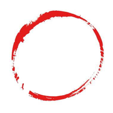 Kirli fırça darbesi dairesi, kırmızı renk, kirli el boyası çerçeve.