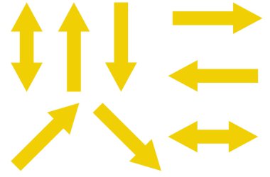 Sarı turuncu okların toplanması sol, sağ, yukarı, aşağı, çapraz ve her iki yönde