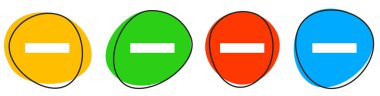 Eksi simgeleri gösteren 4 renkli düğme - Mavi, sarı, kırmızı, yeşil