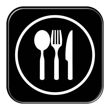 Beyaz simgesi olan siyah parlak düğme: çatal bıçak takımı