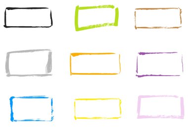 9 renkte boyanmış dikdörtgen grunge çerçeveleri