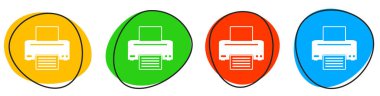Renkli Düğme Afişi mavi, turuncu, yeşil ve kırmızı: Yazıcı simgesi