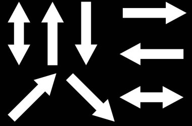 Siyah üzerine beyaz arov koleksiyonu Sol, sağ, yukarı, aşağı, çapraz ve her iki yönde