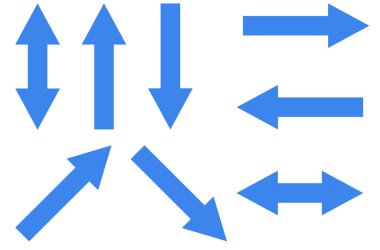 Mavi oklar koleksiyonu sol, sağ, yukarı, aşağı, çapraz ve her iki yönde