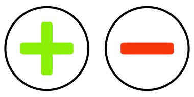 Kırmızı ve yeşil düğmeler: Artı ve Eksi siyah daireler