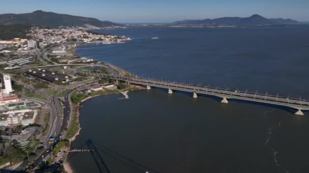 Florianopolis Santa Catarina Hercilio Luz Köprüsü Hava Resmi — Stok video