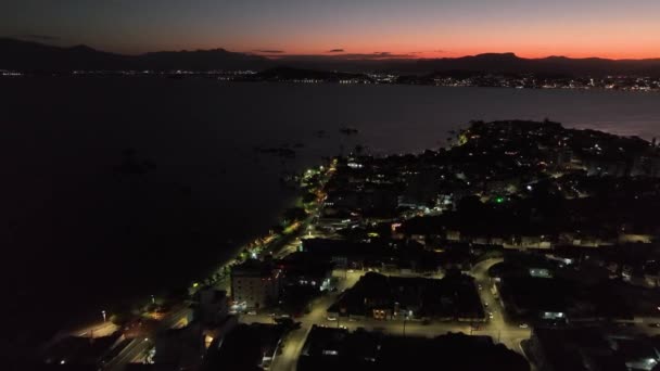 Florianopolis Teki Coqueiros Mahallesinde Gece Hava Görüntüsü Santa Catarina — Stok video