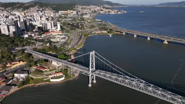 Florianópolis Santa Catarina Ponte Hercilio Luz Imagem Aérea — Vídeo de Stock