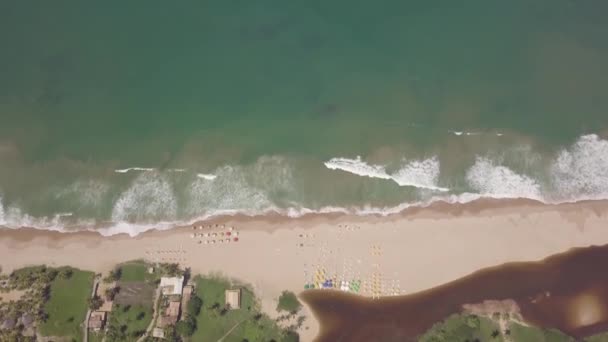 Imbassai Beach Bahia Vue Aérienne Rivière Rencontre Vagues Mer — Video